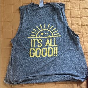 Gray Sleeveless Top with Yellow Graphic